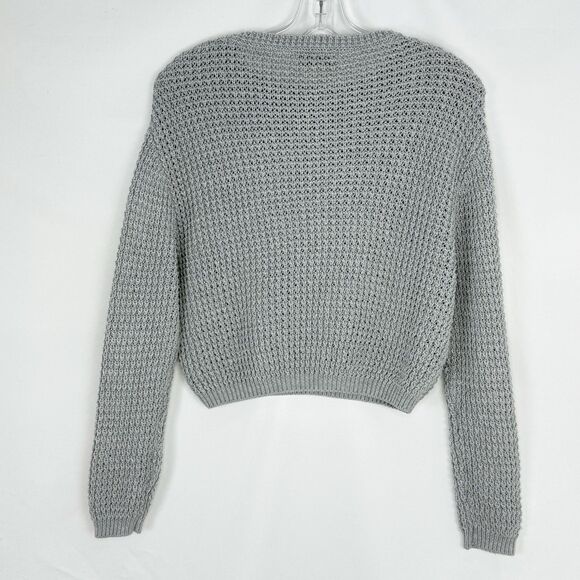 Pull and Bear Womens Small Gray Knit Ribbed Oversized Cropped Pullover Sweater - Picture 2 of 10